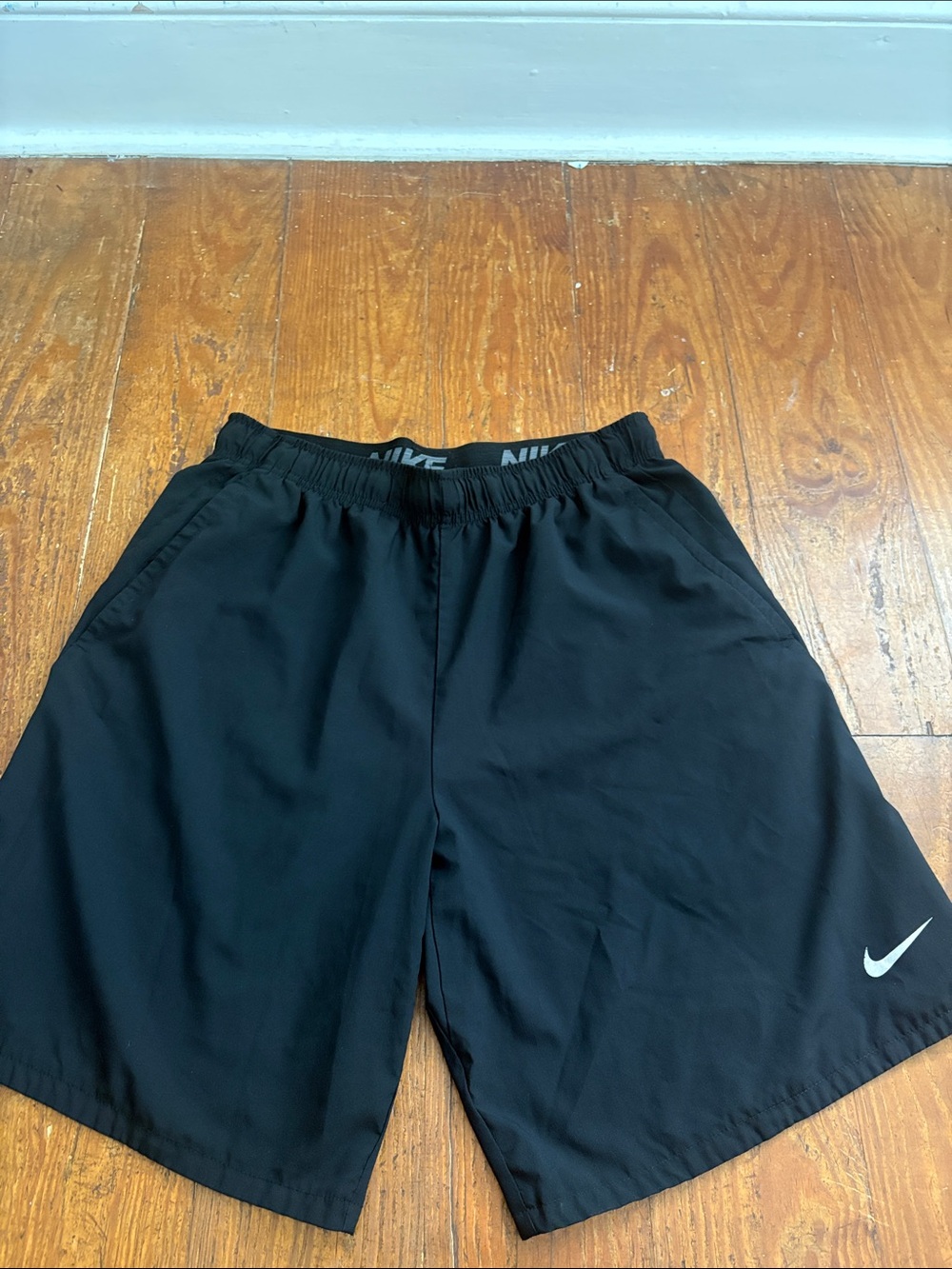 Nike Dri-Fit Black Athletic Shorts with White Swoosh